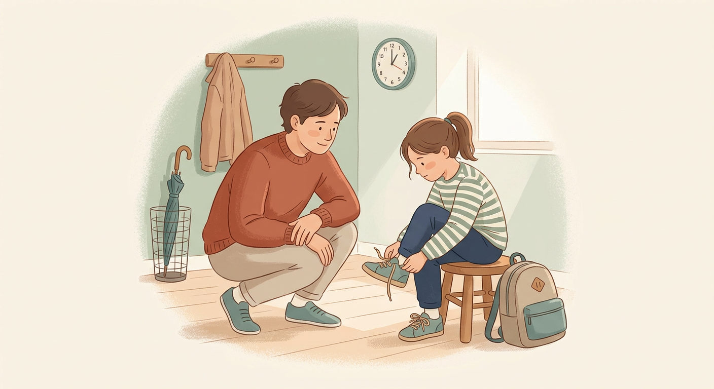 Votre fille de 5 ans veut mettre ses chaussures seule. Ça lui prend 10 minutes. Vous êtes en retard.