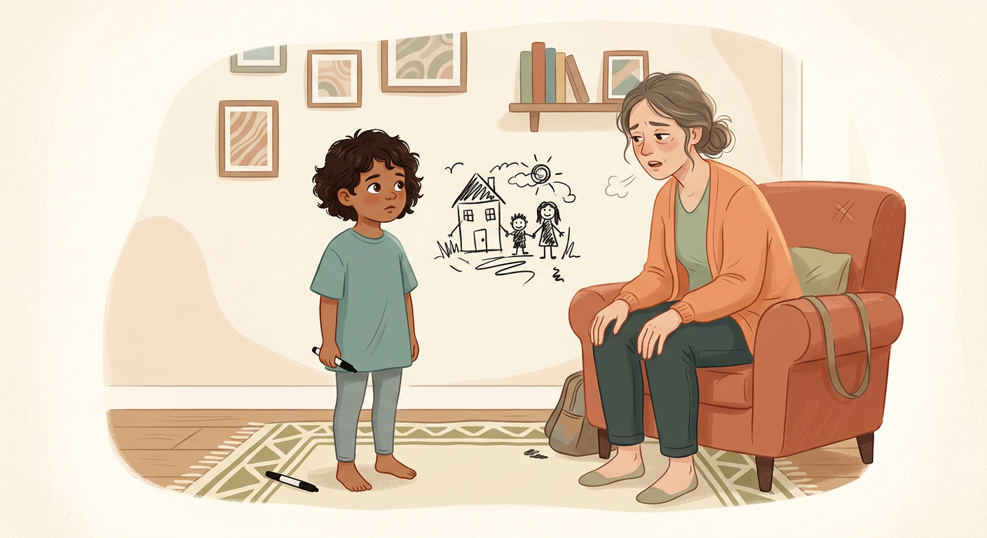 Llegas cansado a casa y te encuentras la pared del salón pintada con rotulador permanente. Tu hijo (6) te mira en silencio. Tú…
