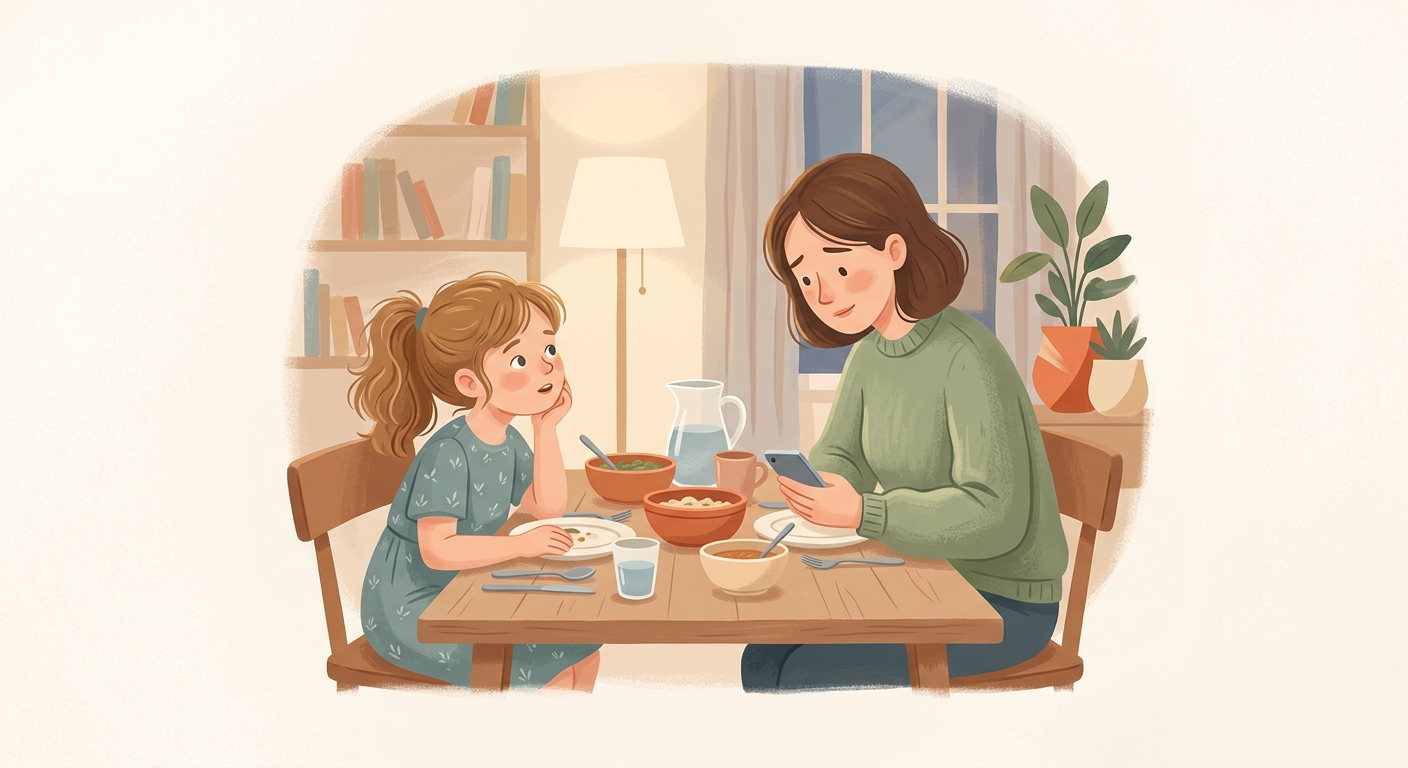 Tua figlia di 6 anni ti butta lì a cena: "Mamma, perché tu puoi guardare il cellulare a tavola e io no?". Silenzio imbarazzante. Tu...