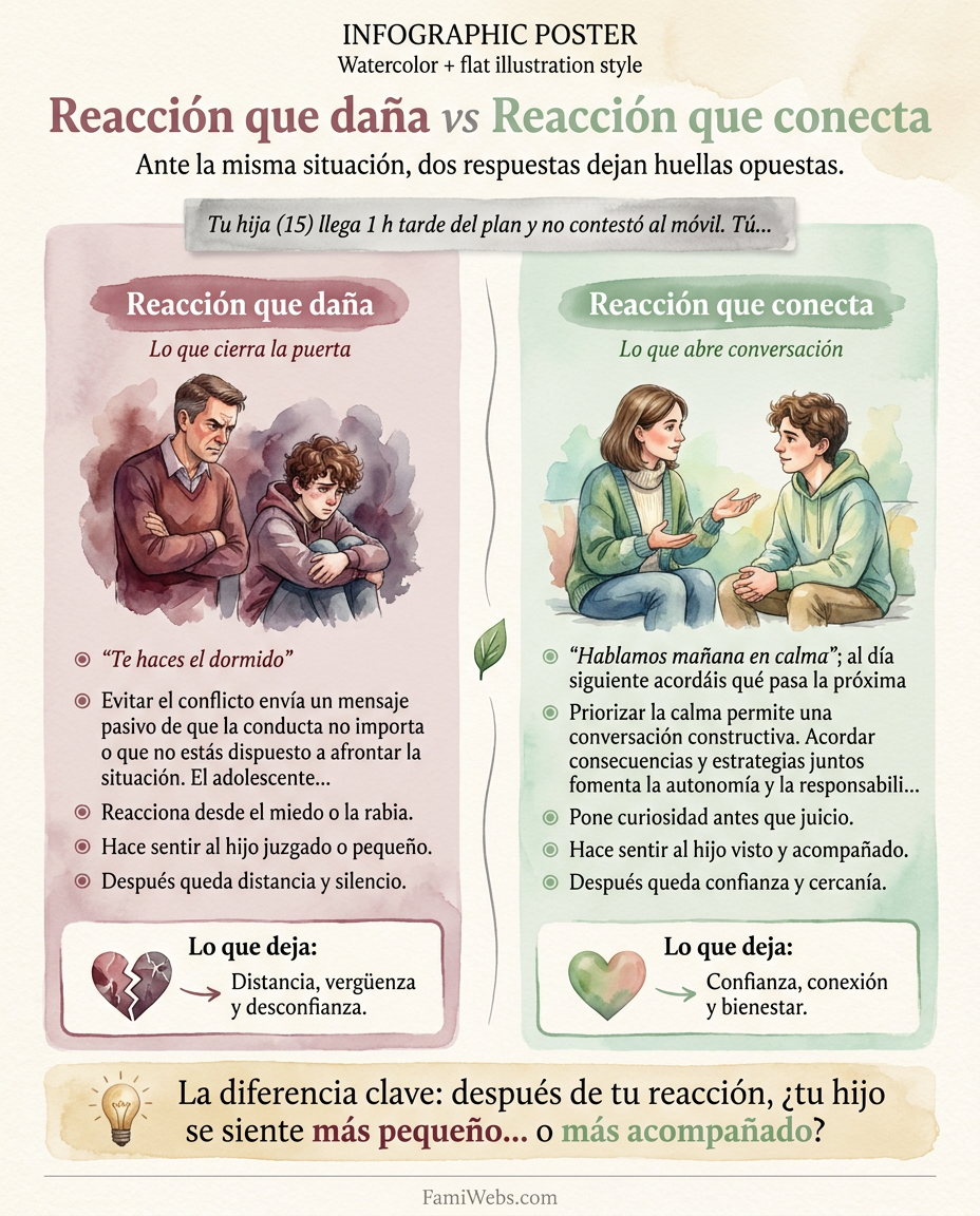 Infografía: Tua figlia (15) arriva a casa con un'ora di ritardo rispetto all'orario concordato e non ha risposto al telefono. Tu…