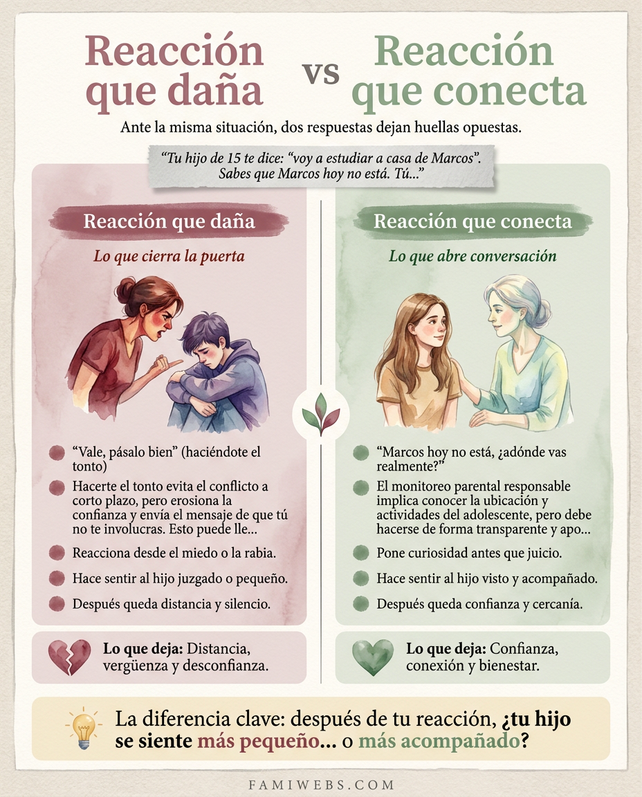 Infografía: Votre enfant de 15 ans vous dit : « Je vais étudier chez Marc. » Vous savez que Marc n'est pas là aujourd'hui. Que faites-vous ?