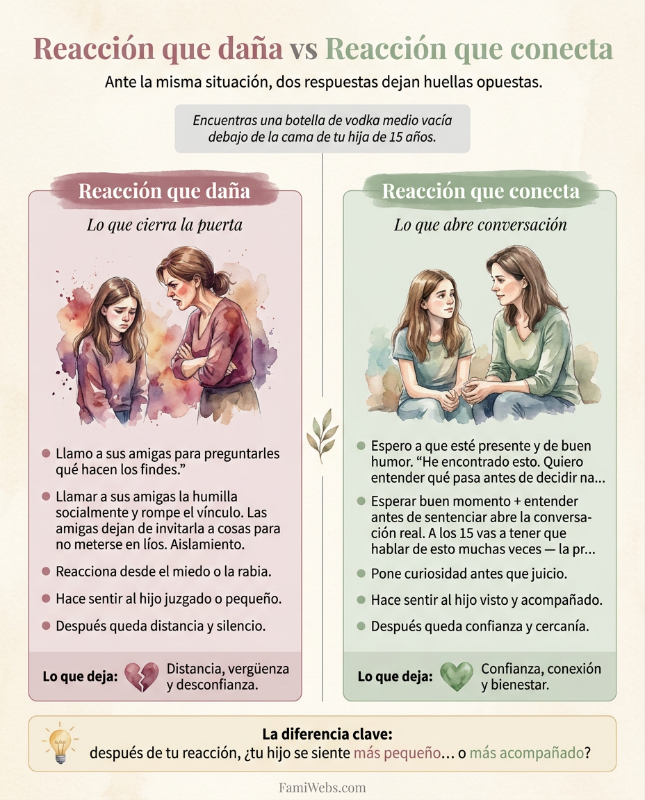 Infografía: Encontra uma garrafa de vodka meio vazia debaixo da cama da sua filha de 15 anos.