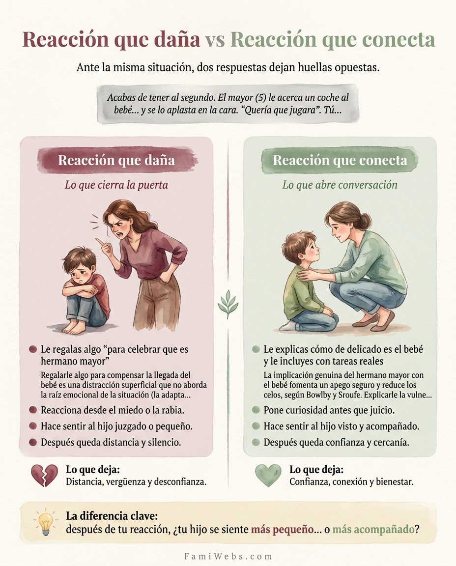Infografía: You've just had your second child. Your older child (5) brings a toy car to the baby… and squashes it against their face. "I wanted them to play." You...