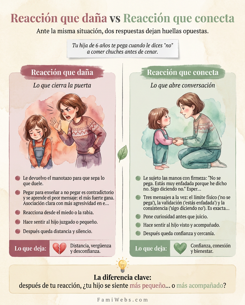 Infografía: Ihre 6-jährige Tochter schlägt Sie, wenn Sie ihr verbieten, vor dem Abendessen Süßigkeiten zu essen.