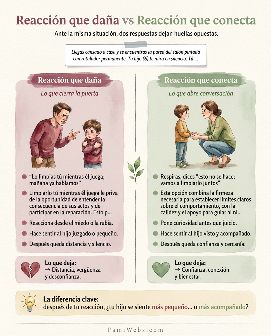 Infografía: Du kommst müde nach Hause und siehst, wie die Wohnzimmerwand mit einem Permanentmarker bemalt wurde. Dein Sohn (6) schaut dich schweigend an. Du…