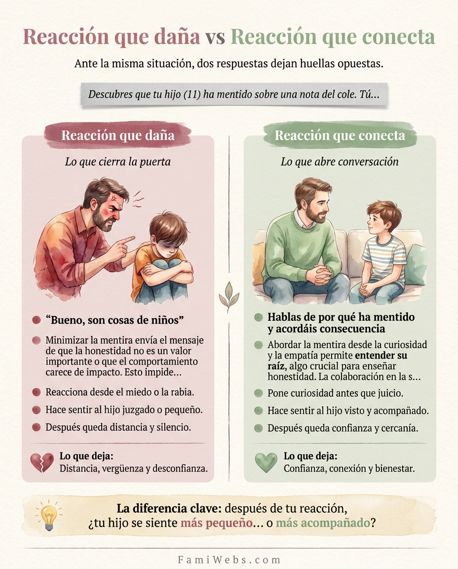 Infografía: Tu découvres que ton enfant (11 ans) a menti à propos d'une note à l'école. Toi…